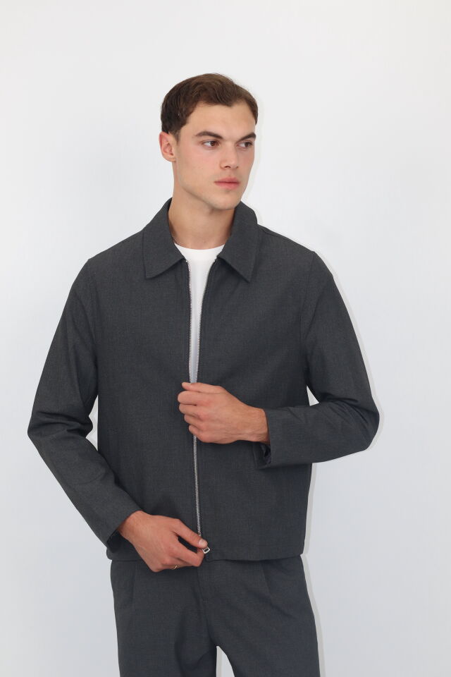 Çift Fermuarlı Box Fit Erkek Ceket | VENTOV Antrasit - XL