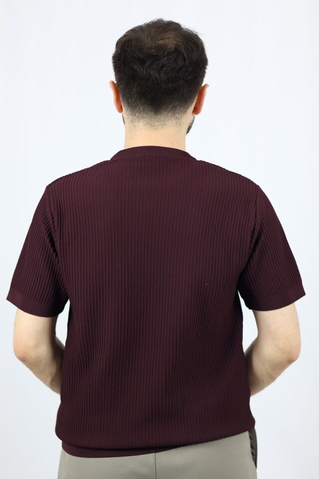 Bisiklet Yaka Fitilli Örgü Regular Fit Erkek Triko | VENTOV Bordo - L