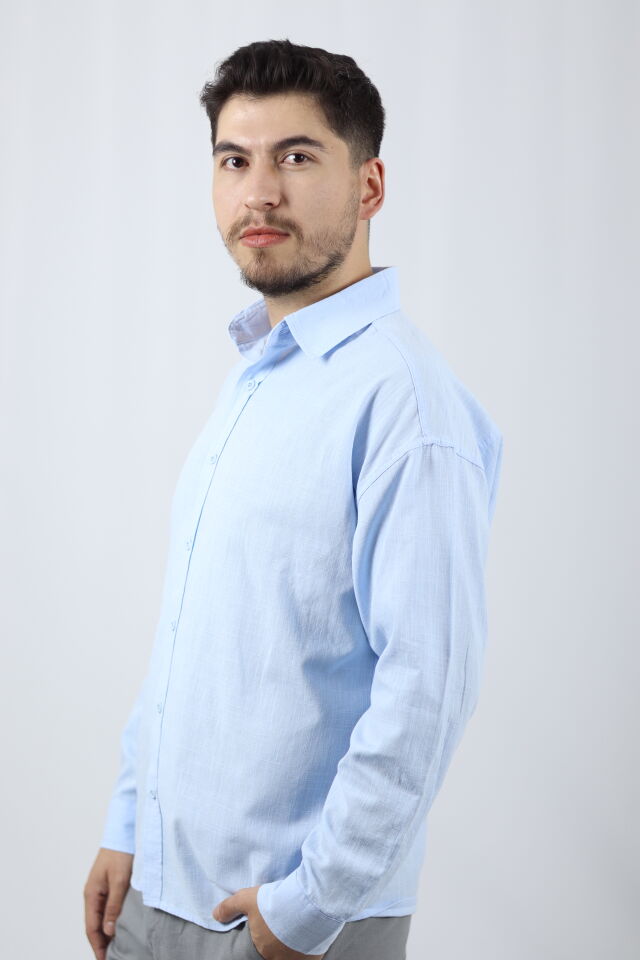 Dokulu %100 Pamuk Regular Fit Erkek Gömlek | VENTOV Mavi - XL
