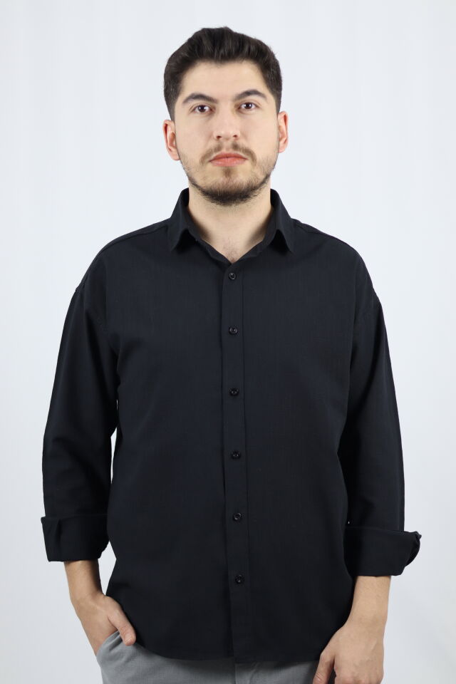 Dokulu %100 Pamuk Regular Fit Erkek Gömlek | VENTOV Siyah - S
