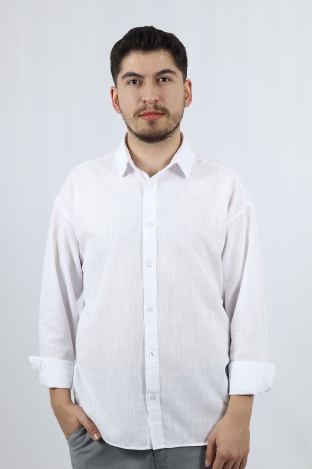 Dokulu %100 Pamuk Regular Fit Erkek Gömlek | VENTOV Beyaz - XL