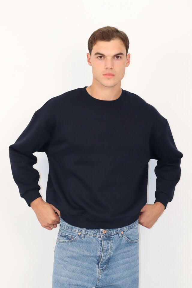 Box Fit Oversize Bisiklet Yaka Erkek Sweatshirt | VENTOV Lacivert - XL