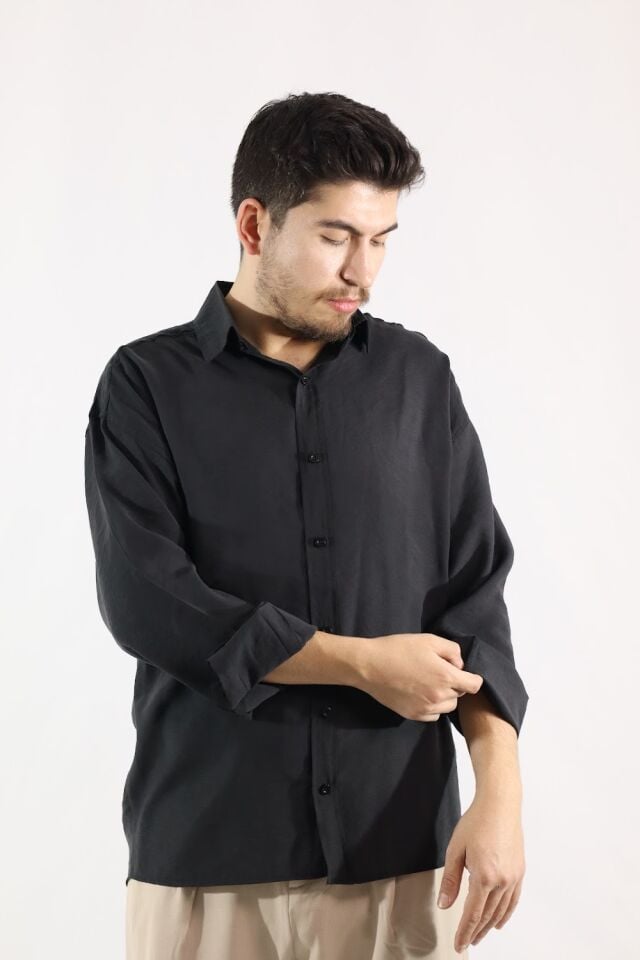 Dökümlü Relaxed Fit Erkek Gömlek | VENTOV Siyah - L
