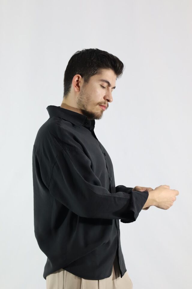 Dökümlü Relaxed Fit Erkek Gömlek | VENTOV Siyah - XXL