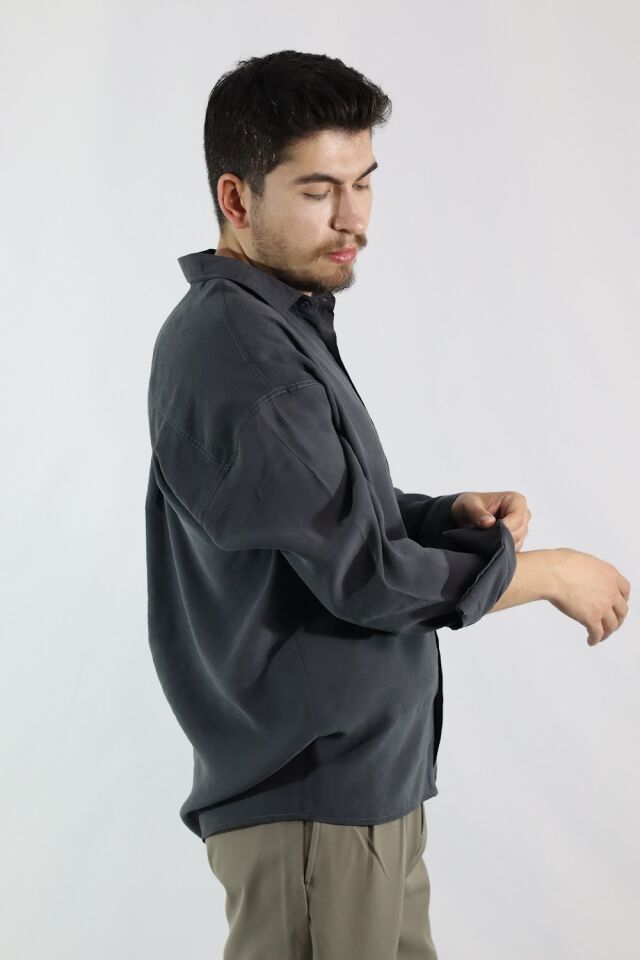 Dökümlü Relaxed Fit Erkek Gömlek | VENTOV Antrasit - XXL
