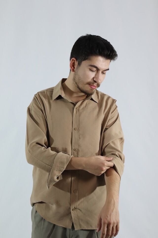 Dökümlü Relaxed Fit Erkek Gömlek | VENTOV Krem - S