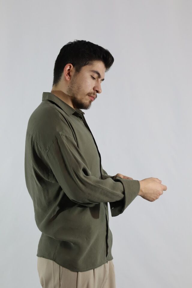 Dökümlü Relaxed Fit Erkek Gömlek | VENTOV Yeşil - L