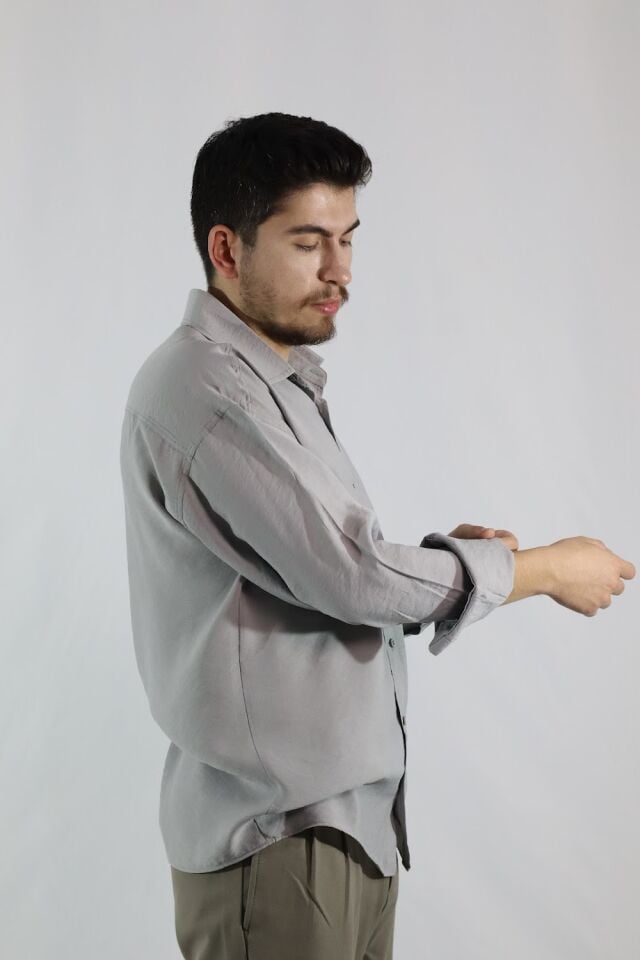 Dökümlü Relaxed Fit Erkek Gömlek | VENTOV Gri - M