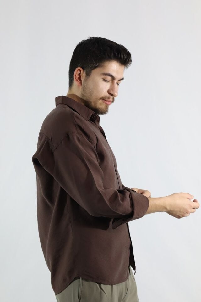 Dökümlü Relaxed Fit Erkek Gömlek | VENTOV Kahverengi - L