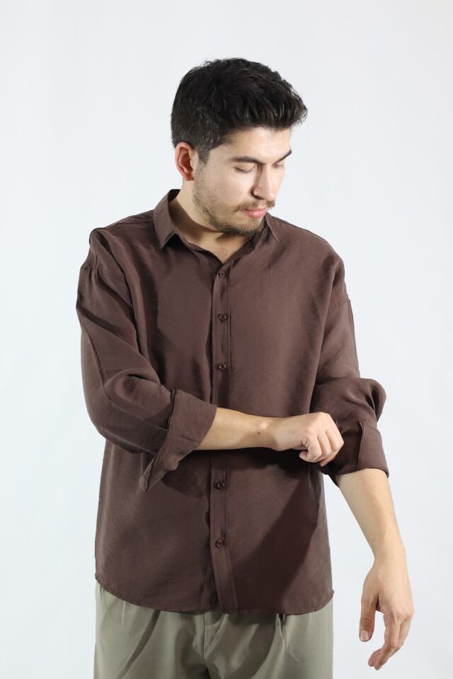 Dökümlü Relaxed Fit Erkek Gömlek | VENTOV Kahverengi - XL