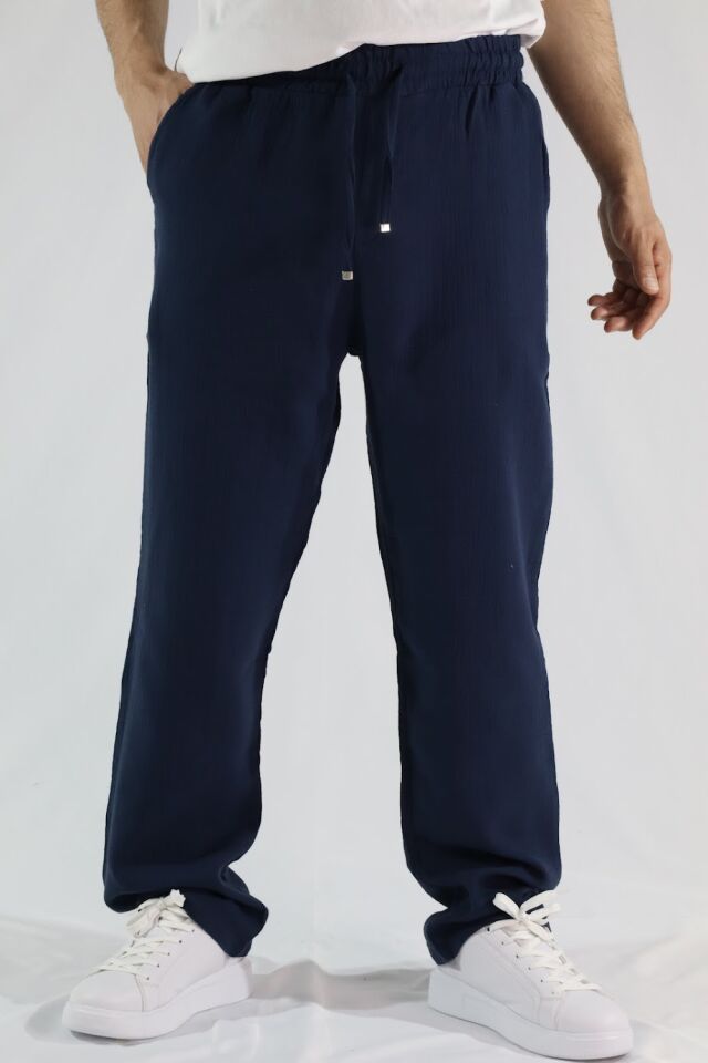 Keten Dokulu Relaxed Fit Erkek Pantolon | VENTOV Lacivert - S