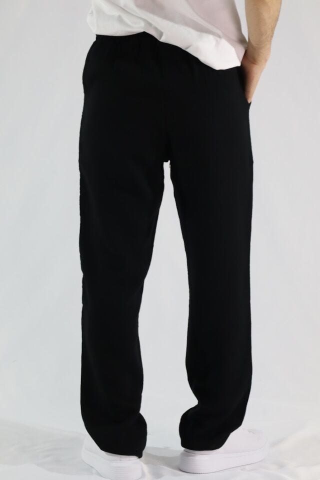 Keten Dokulu Relaxed Fit Erkek Pantolon | VENTOV Siyah - XXL