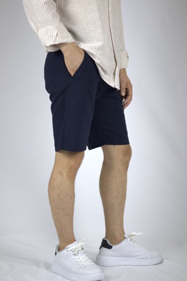 Dokulu Pamuklu Regular Fit Erkek Bermuda Şort | VENTOV Lacivert - 30