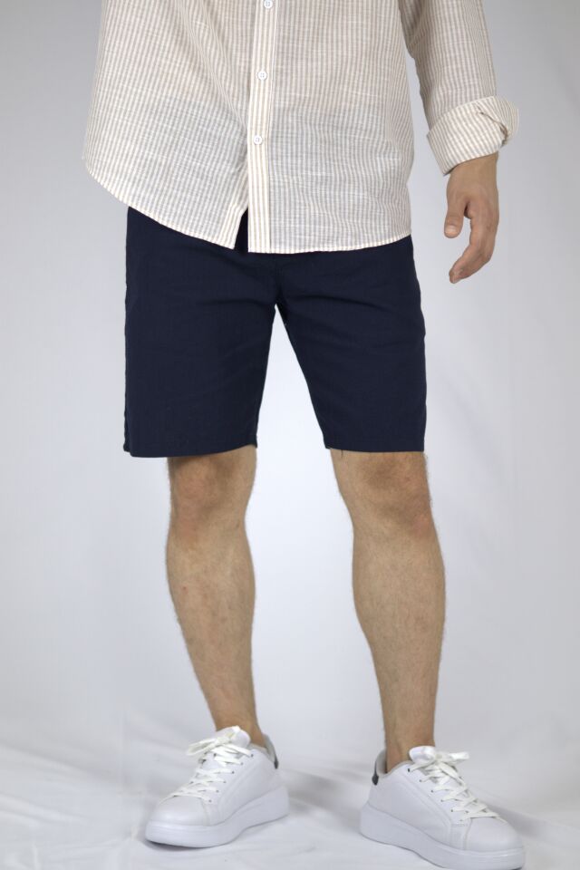 Dokulu Pamuklu Regular Fit Erkek Bermuda Şort | VENTOV Lacivert - 31