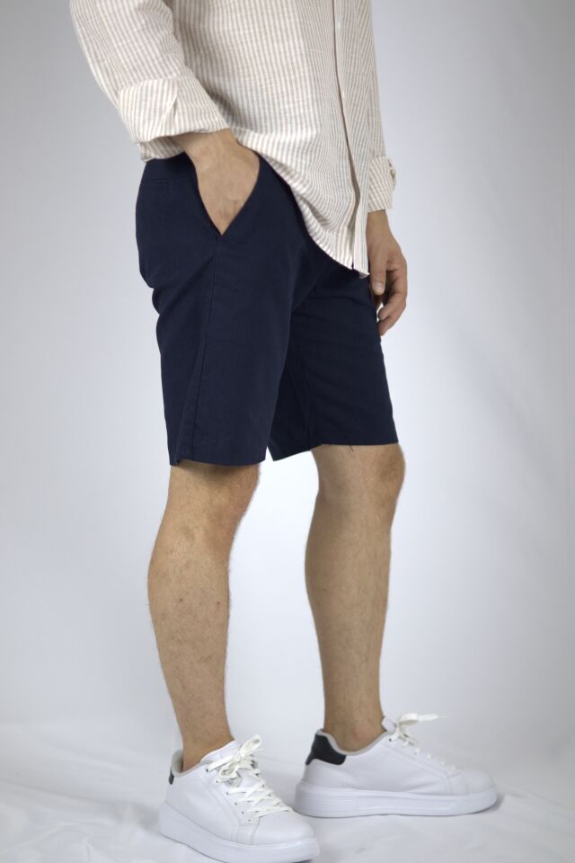 Dokulu Pamuklu Regular Fit Erkek Bermuda Şort | VENTOV Lacivert - 33