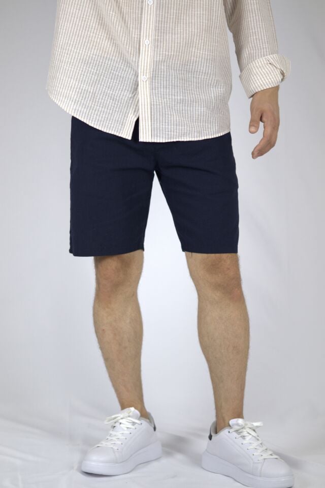 Dokulu Pamuklu Regular Fit Erkek Bermuda Şort | VENTOV Lacivert - 36