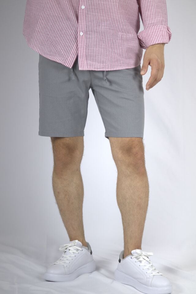 Dokulu Pamuklu Regular Fit Erkek Bermuda Şort | VENTOV Gri - 30