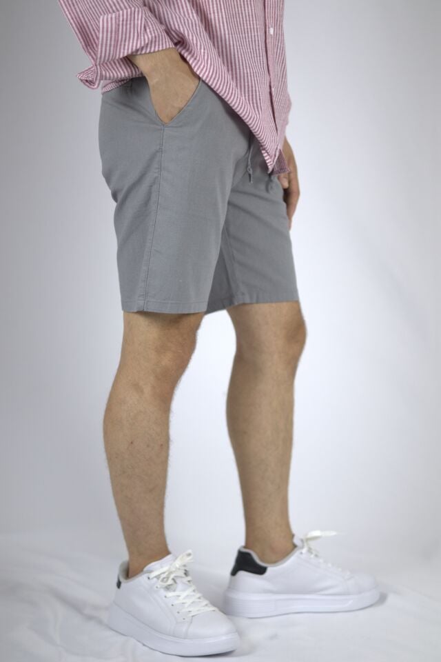 Dokulu Pamuklu Regular Fit Erkek Bermuda Şort | VENTOV Gri - 36