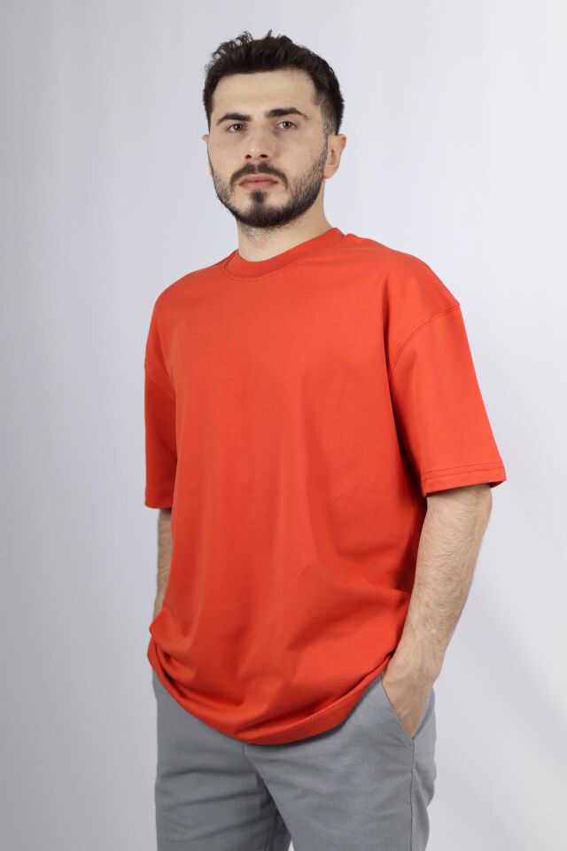 %100 Pamuk Premium Oversize Bisiklet Yaka Erkek Tişört | VENTOV TURUNCU - S