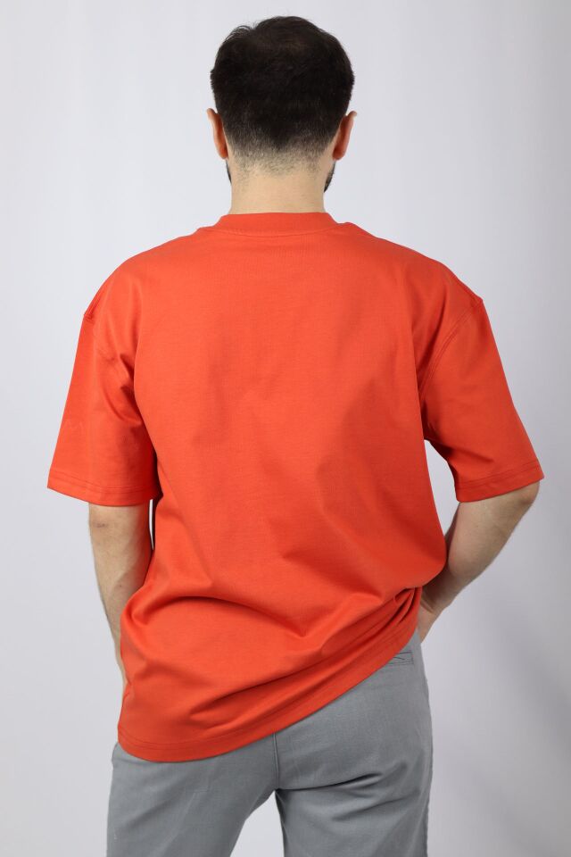 %100 Pamuk Premium Oversize Bisiklet Yaka Erkek Tişört | VENTOV TURUNCU - M