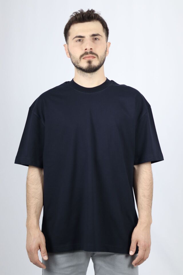 %100 Pamuk Premium Oversize Bisiklet Yaka Erkek Tişört | VENTOV Lacivert - L