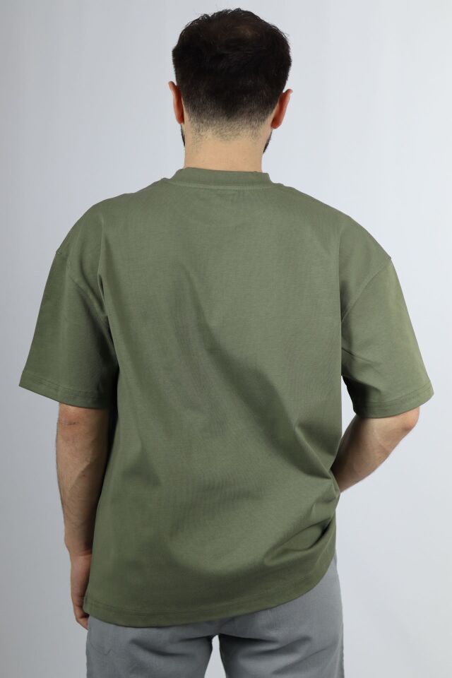 %100 Pamuk Premium Oversize Bisiklet Yaka Erkek Tişört | VENTOV Haki - L