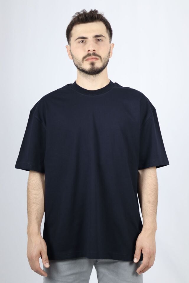 %100 Pamuk Premium Oversize Bisiklet Yaka Erkek Tişört | VENTOV Lacivert - XL