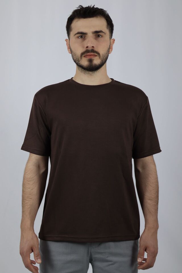 Regular Fit Bisiklet Yaka Erkek Tişört | VENTOV Kahverengi - S
