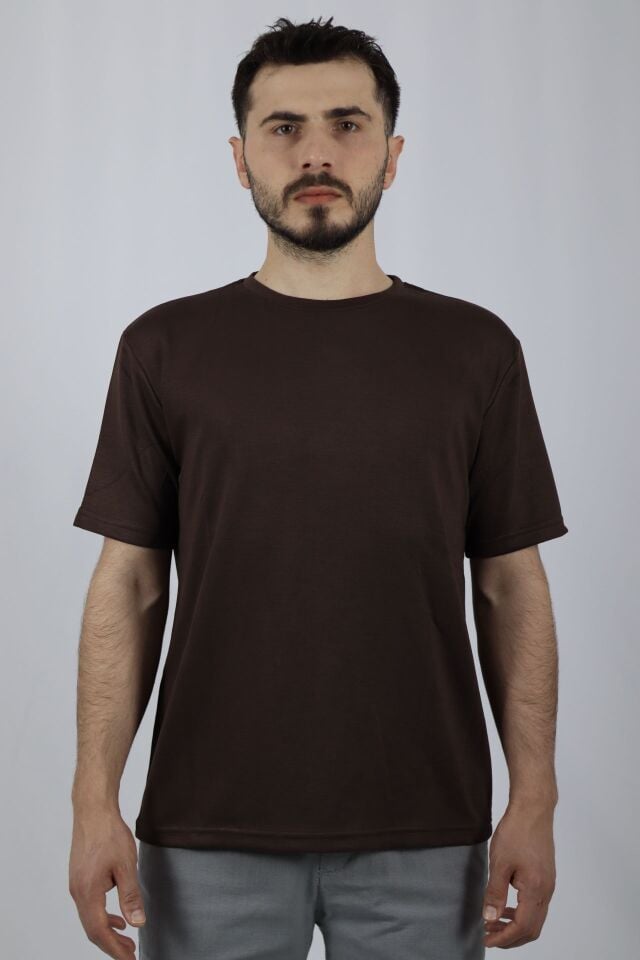 Regular Fit Bisiklet Yaka Erkek Tişört | VENTOV Kahverengi - M