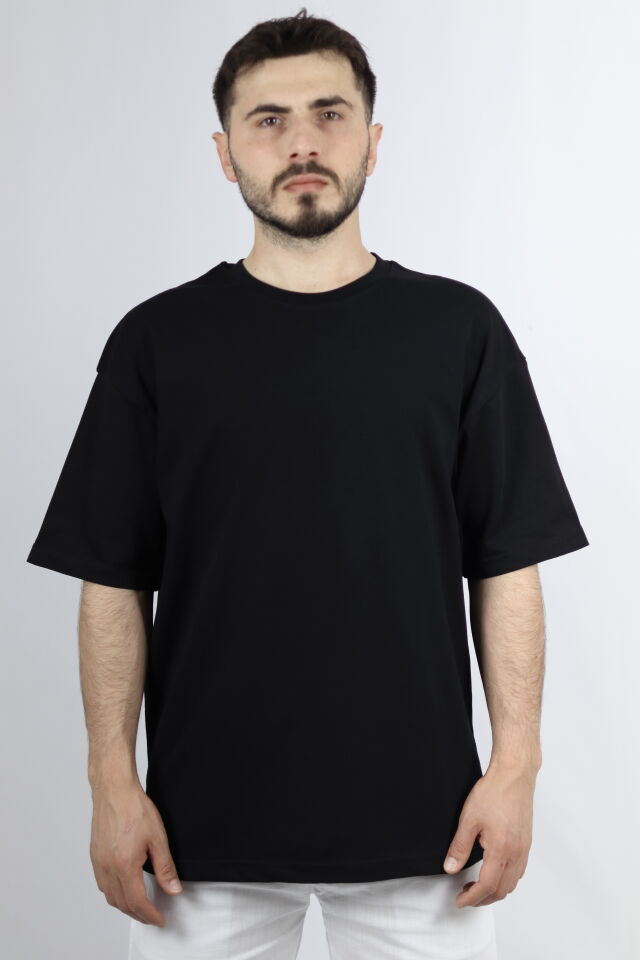 %100 Pamuk Oversize Bisiklet Yaka Erkek Tişört | VENTOV Siyah - XL