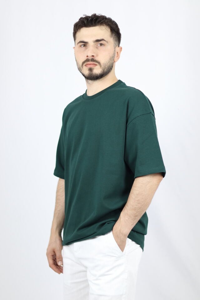 %100 Pamuk Oversize Bisiklet Yaka Erkek Tişört | VENTOV Yeşil - XXL