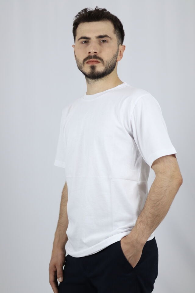 %100 Pamuk Regular Fit Bisiklet Yaka Erkek Tişört | VENTOV Beyaz - XXL