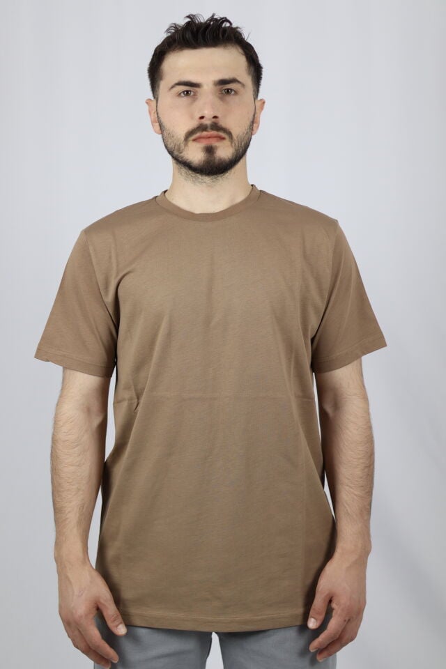 %100 Pamuk Regular Fit Bisiklet Yaka Erkek Tişört | VENTOV Kahverengi - XXL