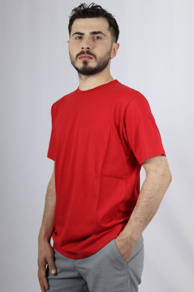 %100 Pamuk Regular Fit Bisiklet Yaka Erkek Tişört | VENTOV KIRMIZI - XXL