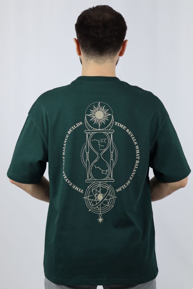 Balance In Time  %100 Pamuk Oversize Bisiklet Yaka Tasarım Tişört | VENTOV Yeşil - XXL