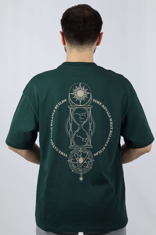 Balance in Time  %100 Pamuk Oversize Bisiklet Yaka Tasarım Tişört | VENTOV Yeşil - XXL