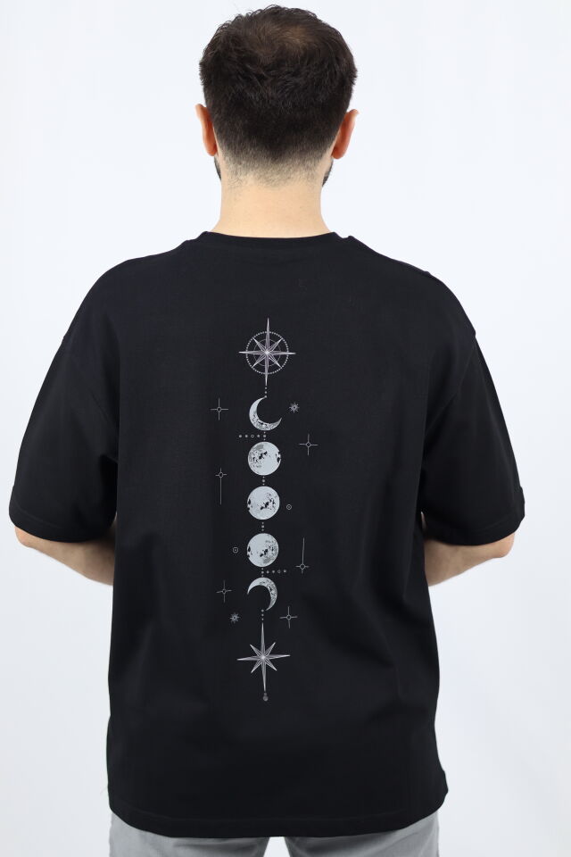 Celestial Path %100 Pamuk Oversize Bisiklet Yaka Tasarım Tişört | VENTOV Siyah - XXL