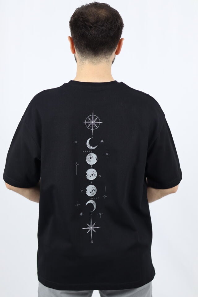 Celestial Path %100 Pamuk Oversize Bisiklet Yaka Tasarım Tişört | VENTOV Siyah - M